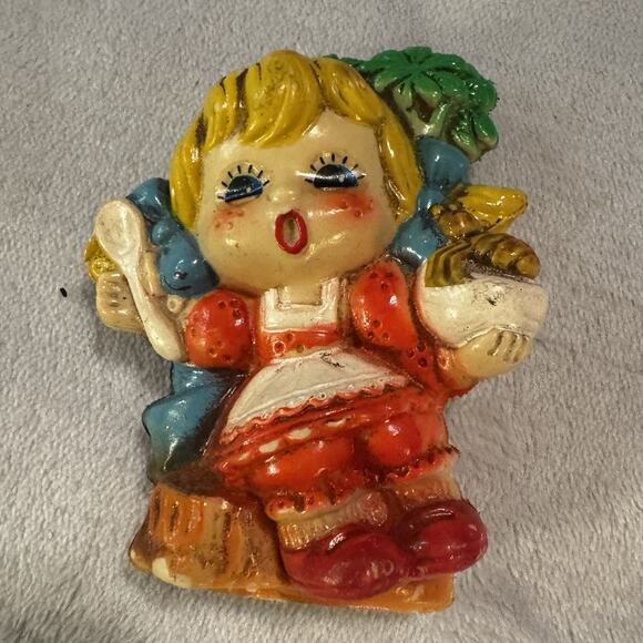 Vtg 3 inch Little Miss Muffet Blow Mold Christmas Hanging Plastic Ornament Japan - Picture 1 of 4